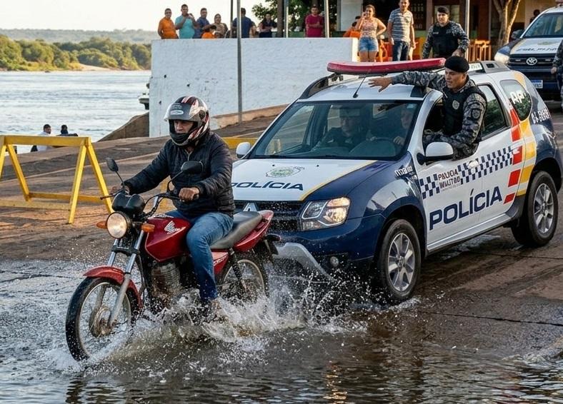 Motoqueiro suspeito tenta escapar da PM e pula no Rio Araguaia