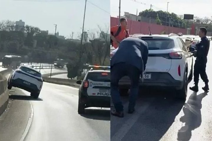 Servidor da Sesp passa mal ao volante e sobe em mureta de viaduto em Cuiabá