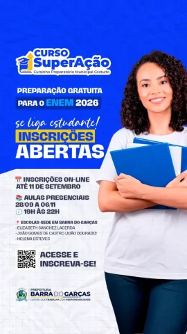 Inscrições para cursinho preparatório para o ENEM 2026 seguem abertas Barra do Garças.