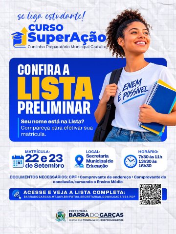 SuperAção: confira lista preliminar de candidatos ao cursinho preparatório para o ENEM