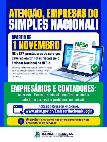 Empresas do Simples Nacional deverão emitir nota fiscal de serviços pelo portal nacional a partir de novembro
